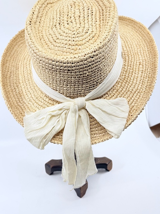 Scala Manarola OS Wide Brim Raffia Straw Hat With Cream Band